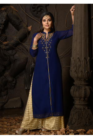 Blue Color Designer Georgette Kurti